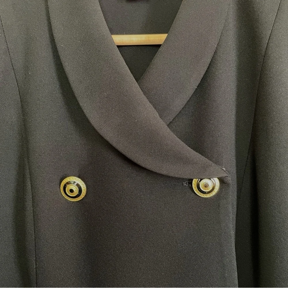 Vintage Talbots Black Double-Breasted Blazer w/ Gold & Enameled Buttons Size 4